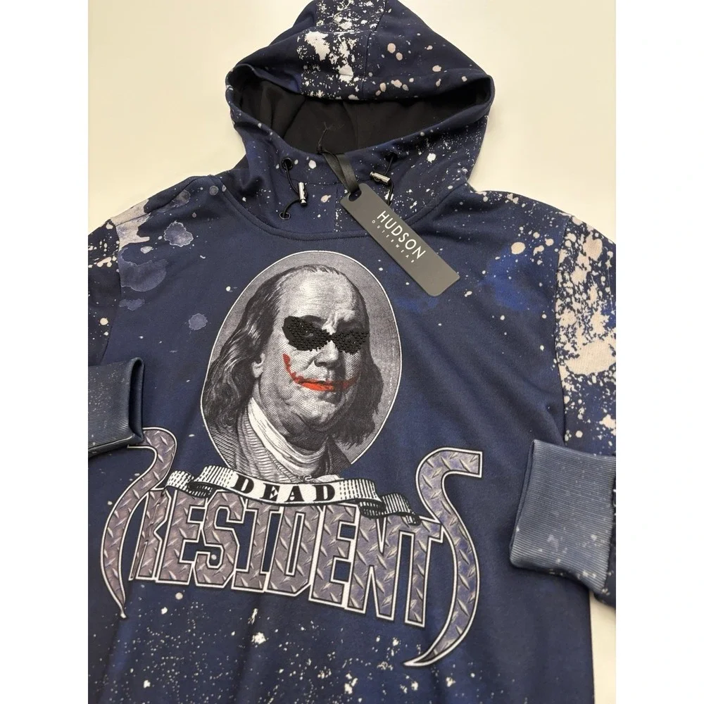 New Hudson Outerwear Dead Presidents Graphic Hoodie SZ M - Picture 2 of 4